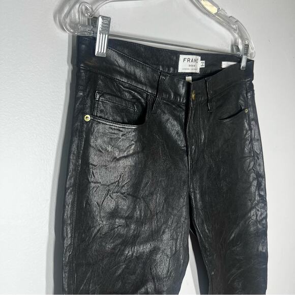 Frame  Sz 26 Le Garcon Leather Slim  Boyfriend Black Pants - Picture 4 of 13